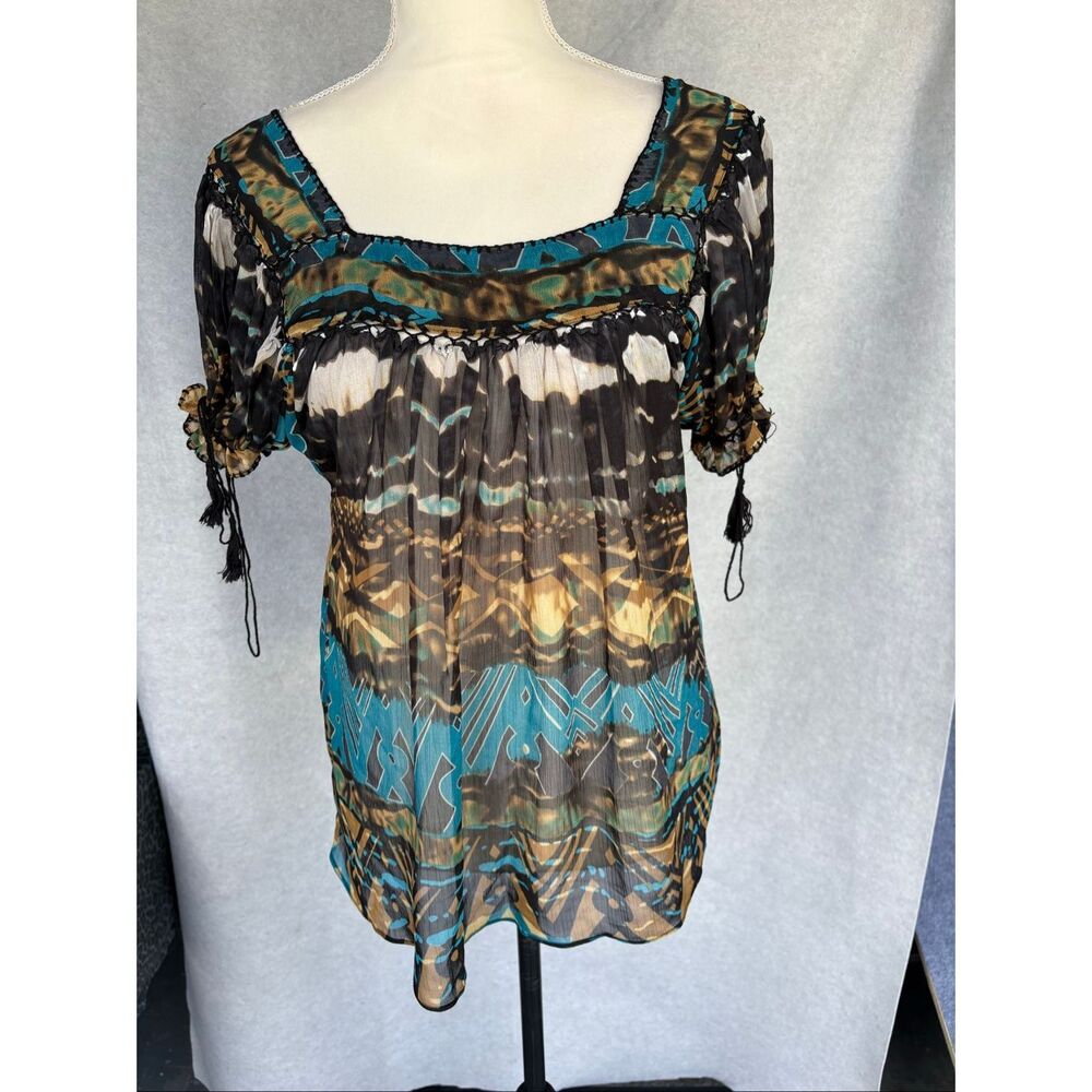 ECI New York Womens Blouse Size 4 Sheer Boho Peasant Top Square Neck Lightweight